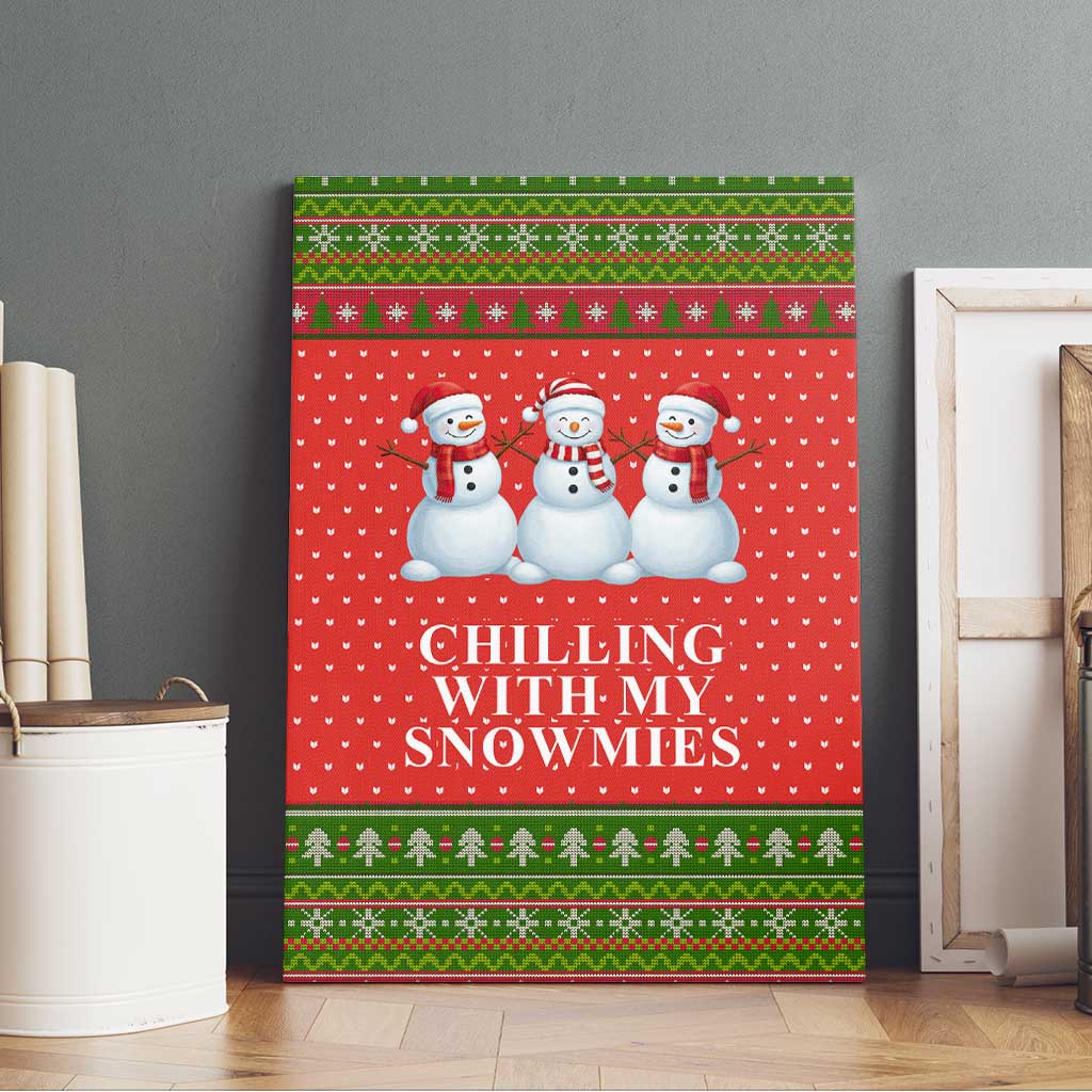 Chilling With My Snowmies Christmas Canvas Wall Art Xmas Holiday Patterns - Wonder Print Shop