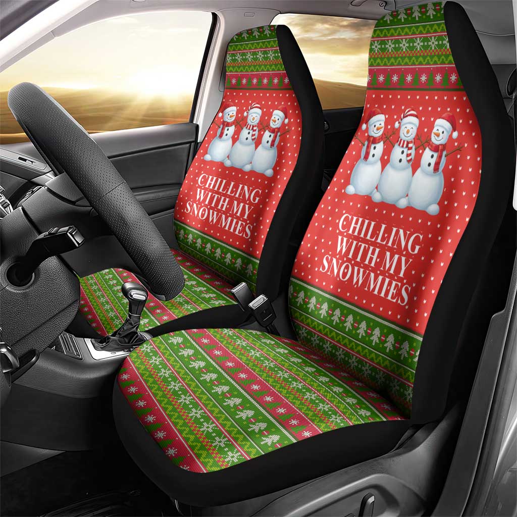 Chilling With My Snowmies Christmas Car Seat Cover Xmas Holiday Patterns - Wonder Print Shop