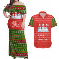 Chilling With My Snowmies Christmas Couples Matching Off Shoulder Maxi Dress and Hawaiian Shirt Xmas Holiday Patterns - Wonder Print Shop