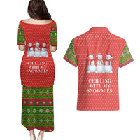 Chilling With My Snowmies Christmas Couples Matching Puletasi and Hawaiian Shirt Xmas Holiday Patterns - Wonder Print Shop