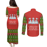 Chilling With My Snowmies Christmas Couples Matching Puletasi and Long Sleeve Button Shirt Xmas Holiday Patterns - Wonder Print Shop