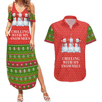 Chilling With My Snowmies Christmas Couples Matching Summer Maxi Dress and Hawaiian Shirt Xmas Holiday Patterns - Wonder Print Shop