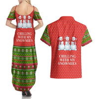 Chilling With My Snowmies Christmas Couples Matching Summer Maxi Dress and Hawaiian Shirt Xmas Holiday Patterns - Wonder Print Shop