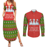 Chilling With My Snowmies Christmas Couples Matching Summer Maxi Dress and Long Sleeve Button Shirt Xmas Holiday Patterns - Wonder Print Shop