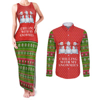 Chilling With My Snowmies Christmas Couples Matching Tank Maxi Dress and Long Sleeve Button Shirt Xmas Holiday Patterns - Wonder Print Shop