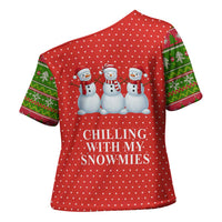 Chilling With My Snowmies Christmas Cross Shoulder Shirt Xmas Holiday Patterns - Wonder Print Shop