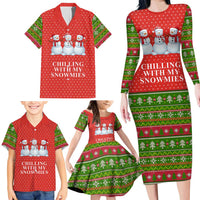 Chilling With My Snowmies Christmas Family Matching Long Sleeve Bodycon Dress and Hawaiian Shirt Xmas Holiday Patterns - Wonder Print Shop