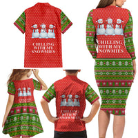 Chilling With My Snowmies Christmas Family Matching Long Sleeve Bodycon Dress and Hawaiian Shirt Xmas Holiday Patterns - Wonder Print Shop