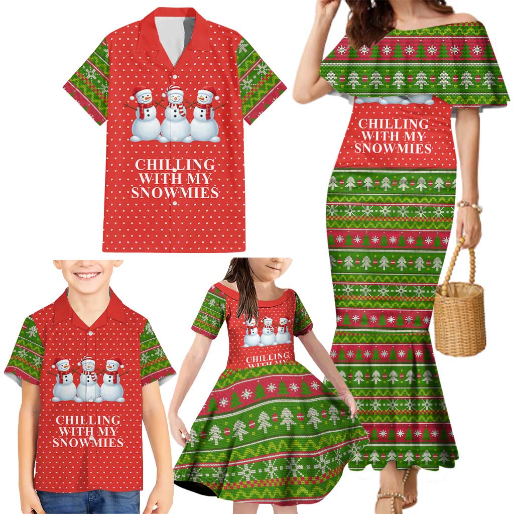 Chilling With My Snowmies Christmas Family Matching Mermaid Dress and Hawaiian Shirt Xmas Holiday Patterns - Wonder Print Shop