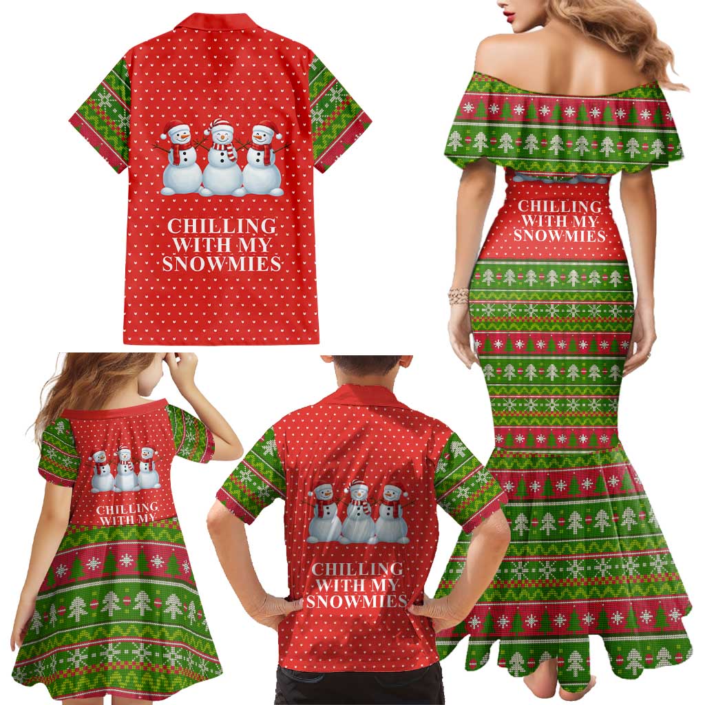 Chilling With My Snowmies Christmas Family Matching Mermaid Dress and Hawaiian Shirt Xmas Holiday Patterns - Wonder Print Shop
