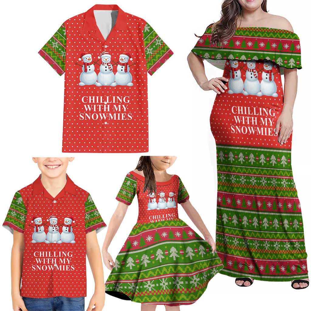 Chilling With My Snowmies Christmas Family Matching Off Shoulder Maxi Dress and Hawaiian Shirt Xmas Holiday Patterns - undefined
