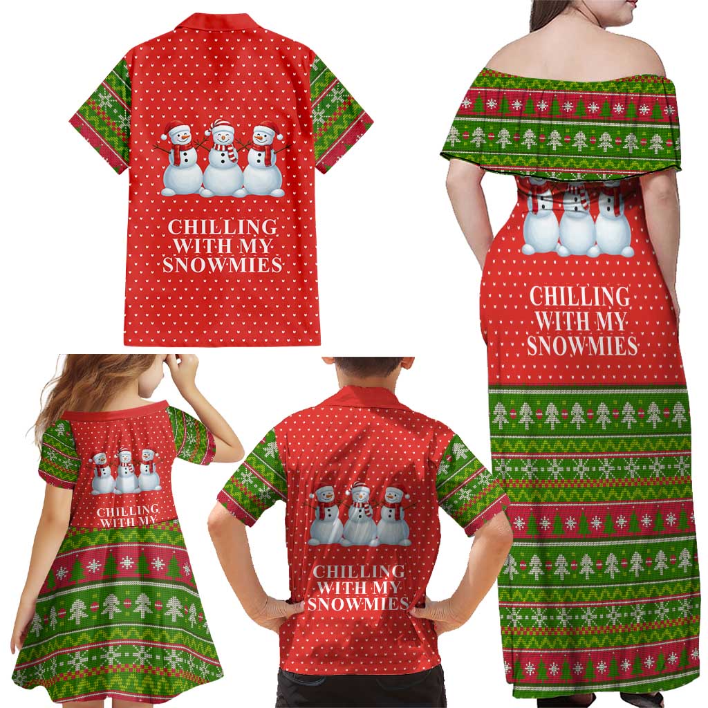 Chilling With My Snowmies Christmas Family Matching Off Shoulder Maxi Dress and Hawaiian Shirt Xmas Holiday Patterns - undefined