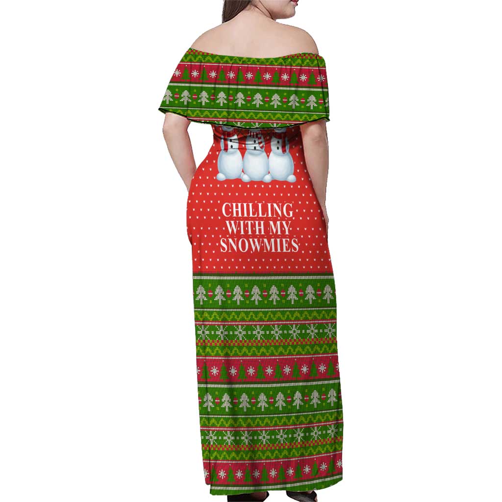 Chilling With My Snowmies Christmas Family Matching Off Shoulder Maxi Dress and Hawaiian Shirt Xmas Holiday Patterns - undefined