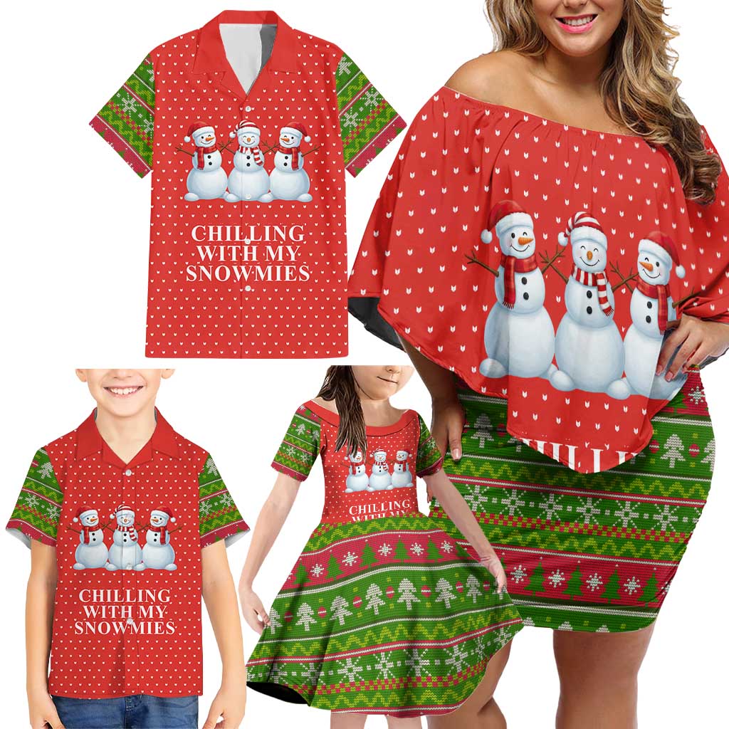 Chilling With My Snowmies Christmas Family Matching Off Shoulder Short Dress and Hawaiian Shirt Xmas Holiday Patterns - undefined