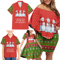Chilling With My Snowmies Christmas Family Matching Off Shoulder Short Dress and Hawaiian Shirt Xmas Holiday Patterns - undefined