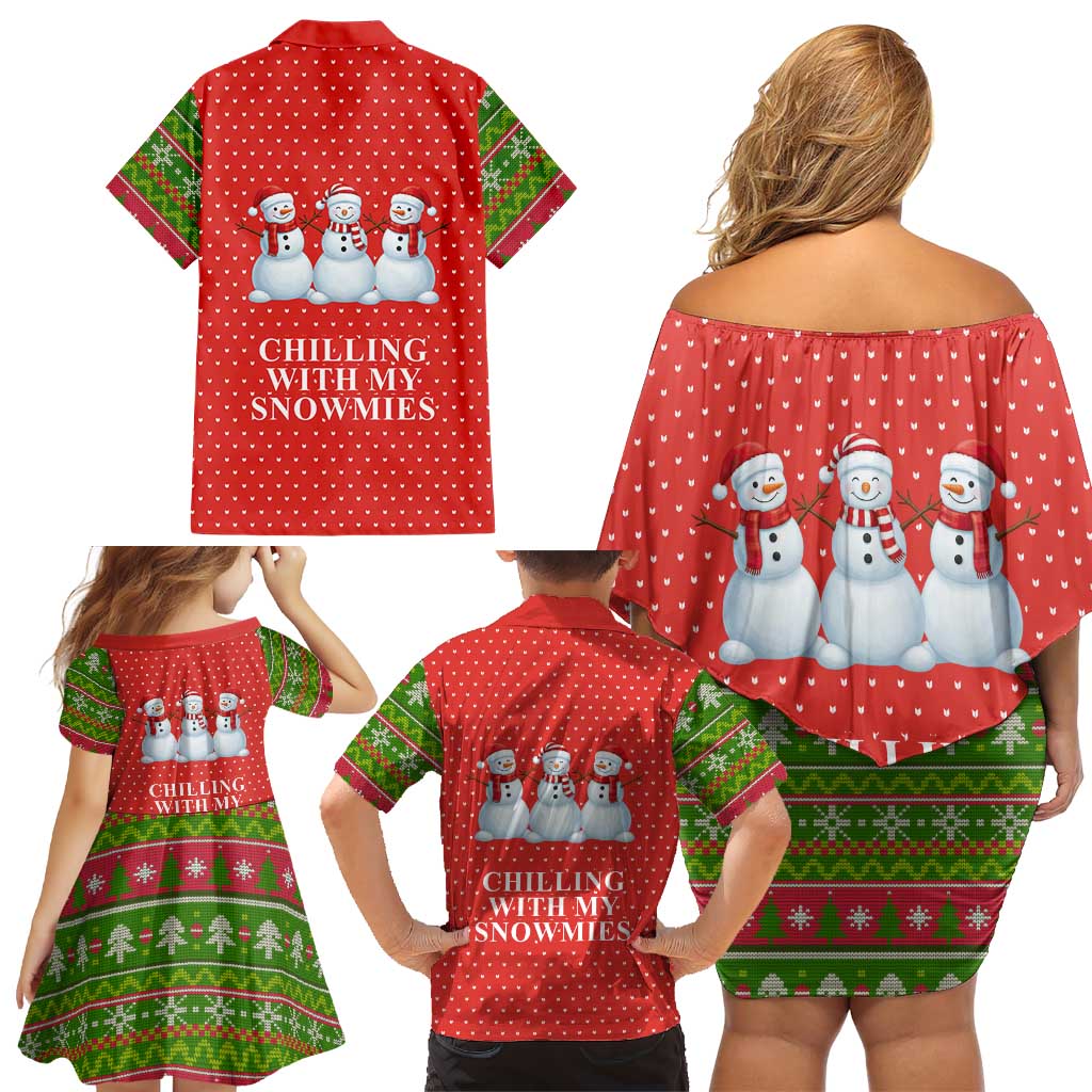 Chilling With My Snowmies Christmas Family Matching Off Shoulder Short Dress and Hawaiian Shirt Xmas Holiday Patterns - undefined