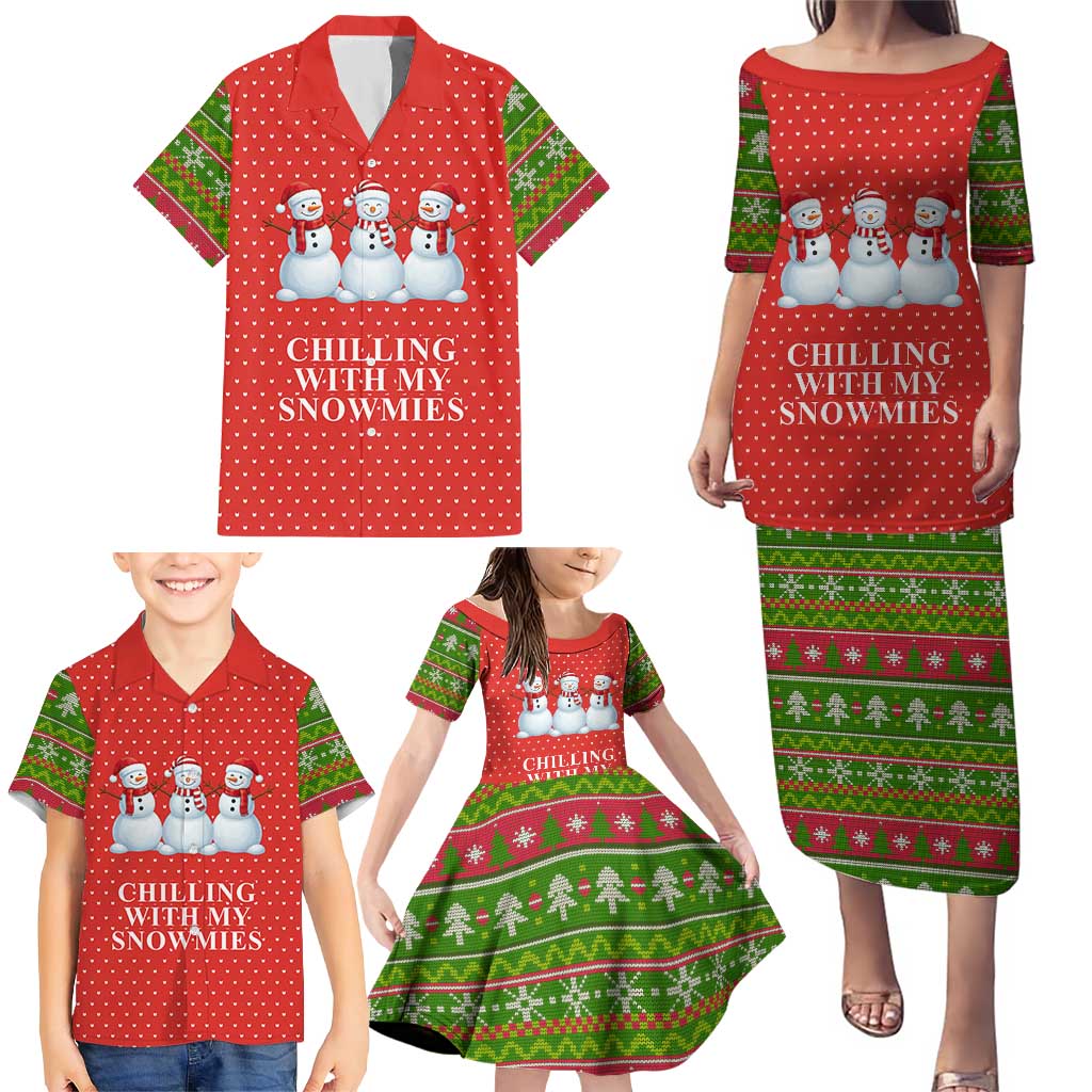 Chilling With My Snowmies Christmas Family Matching Puletasi and Hawaiian Shirt Xmas Holiday Patterns - Wonder Print Shop