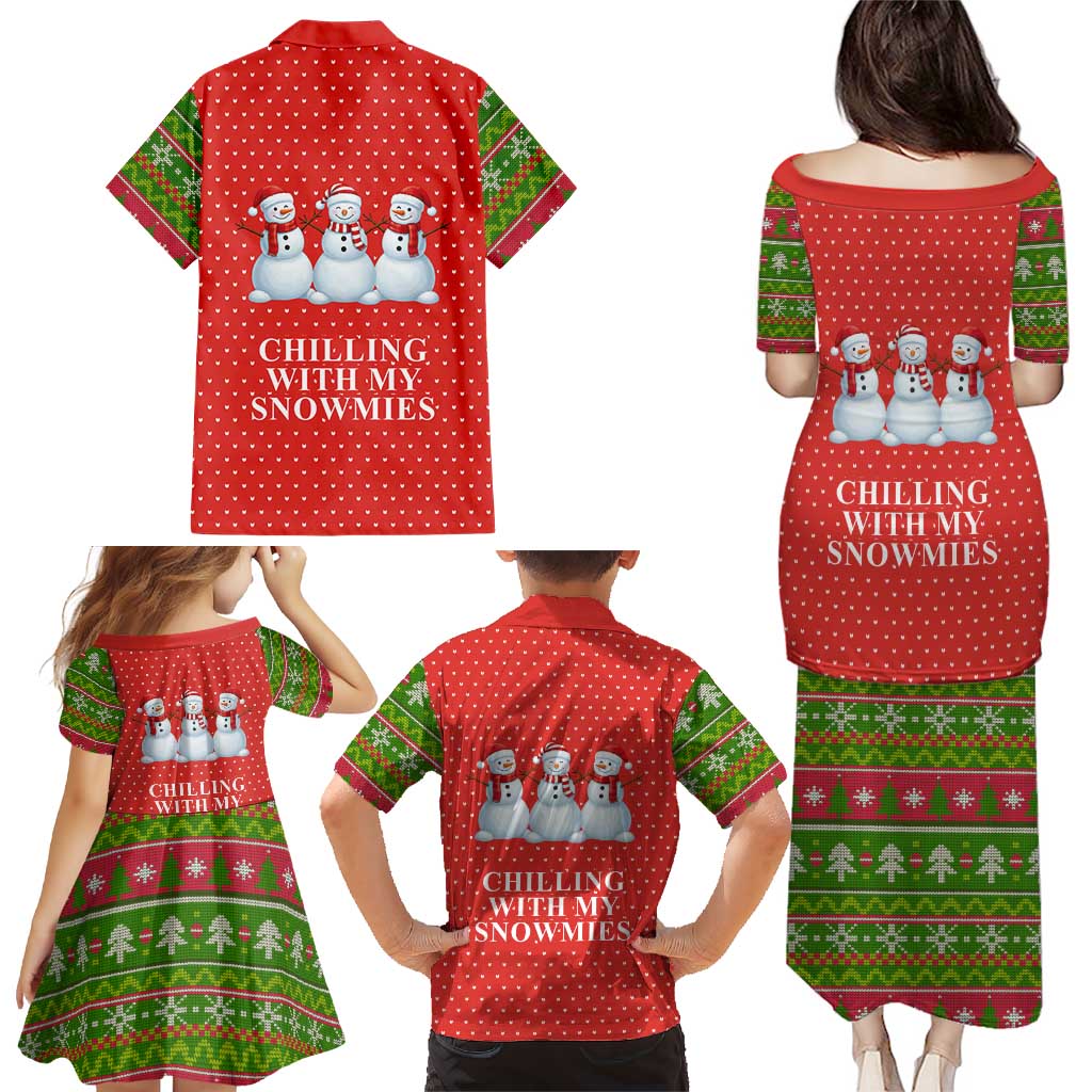 Chilling With My Snowmies Christmas Family Matching Puletasi and Hawaiian Shirt Xmas Holiday Patterns - Wonder Print Shop