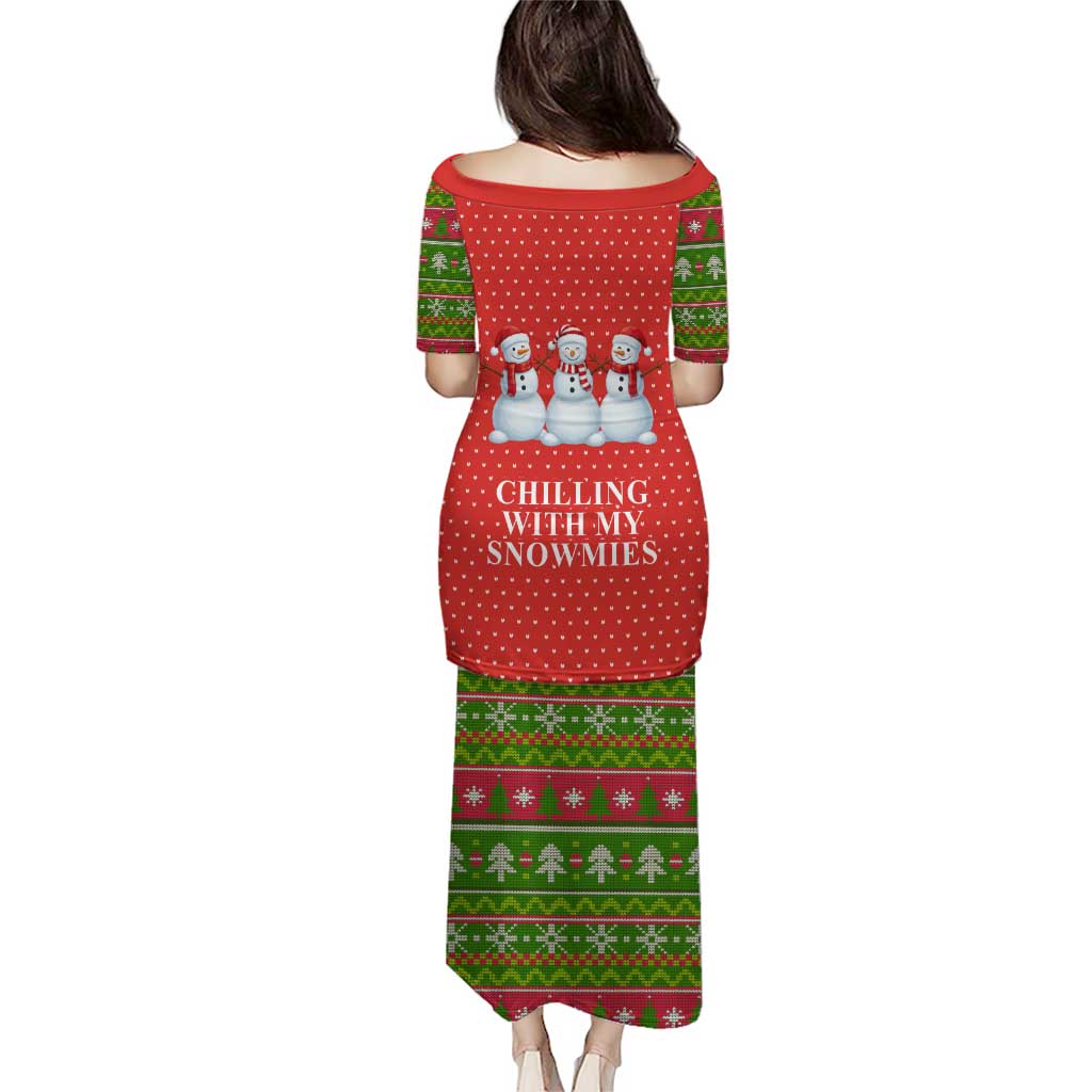 Chilling With My Snowmies Christmas Family Matching Puletasi and Hawaiian Shirt Xmas Holiday Patterns - Wonder Print Shop