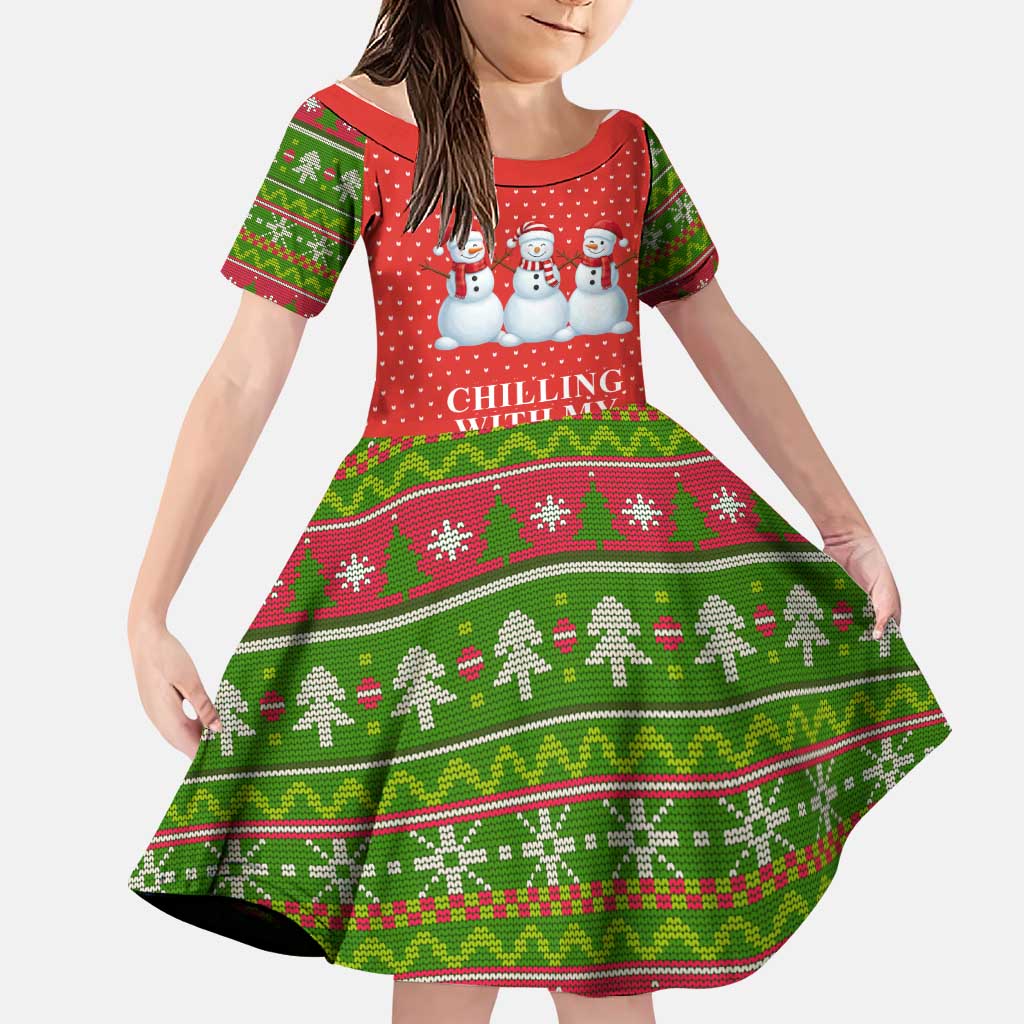 Chilling With My Snowmies Christmas Family Matching Summer Maxi Dress and Hawaiian Shirt Xmas Holiday Patterns - Wonder Print Shop