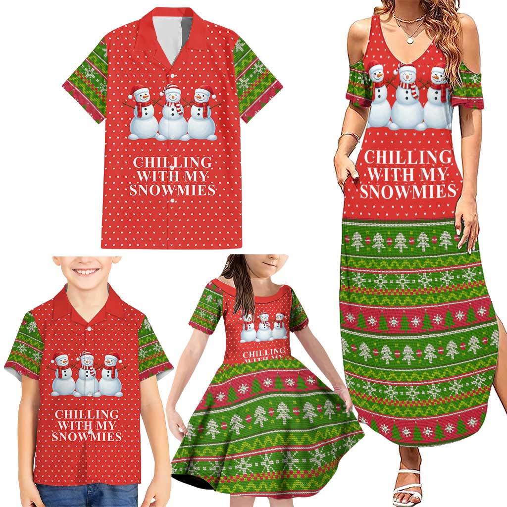 Chilling With My Snowmies Christmas Family Matching Summer Maxi Dress and Hawaiian Shirt Xmas Holiday Patterns - Wonder Print Shop