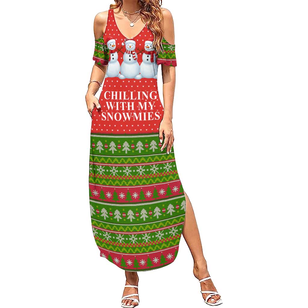 Chilling With My Snowmies Christmas Family Matching Summer Maxi Dress and Hawaiian Shirt Xmas Holiday Patterns - Wonder Print Shop