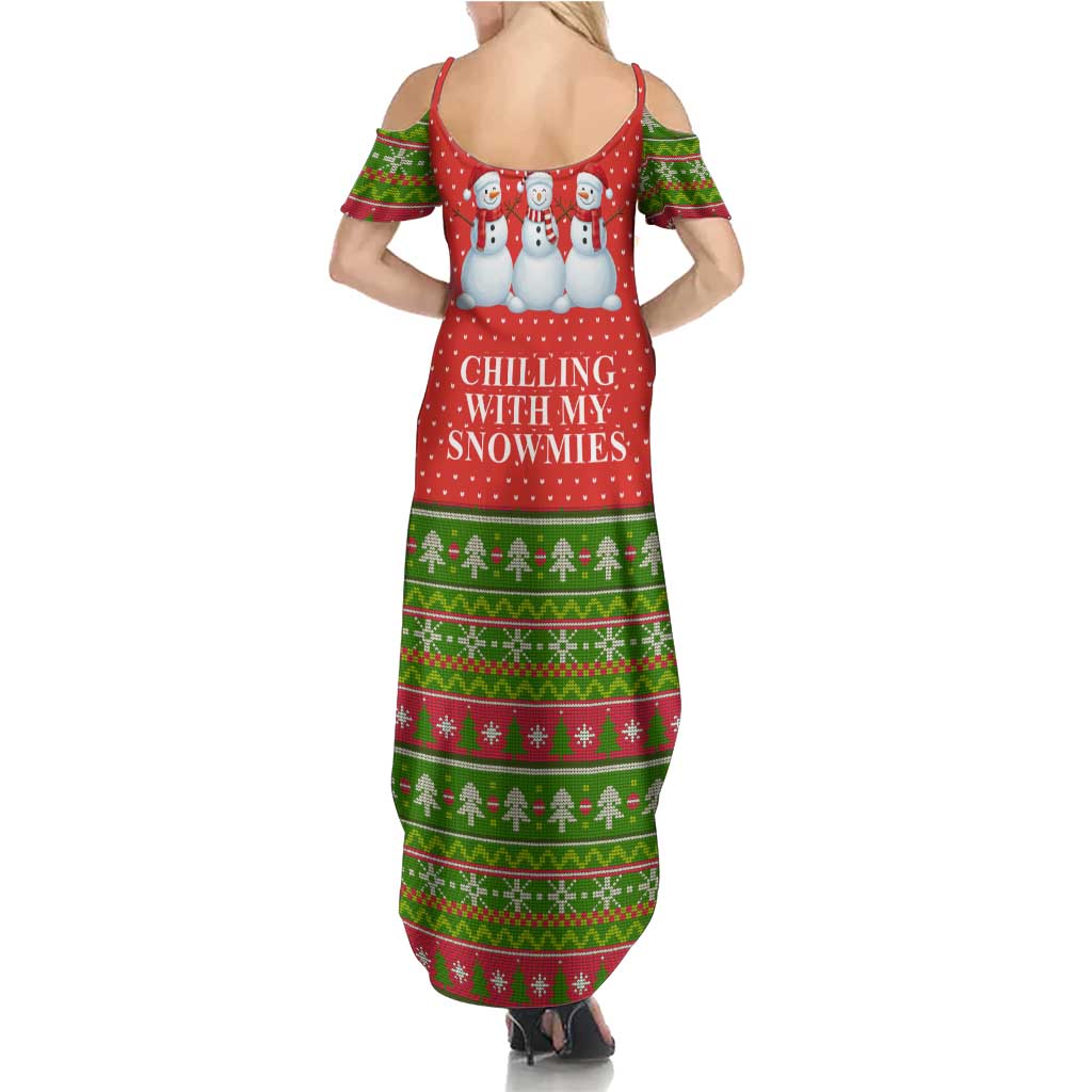 Chilling With My Snowmies Christmas Family Matching Summer Maxi Dress and Hawaiian Shirt Xmas Holiday Patterns - Wonder Print Shop
