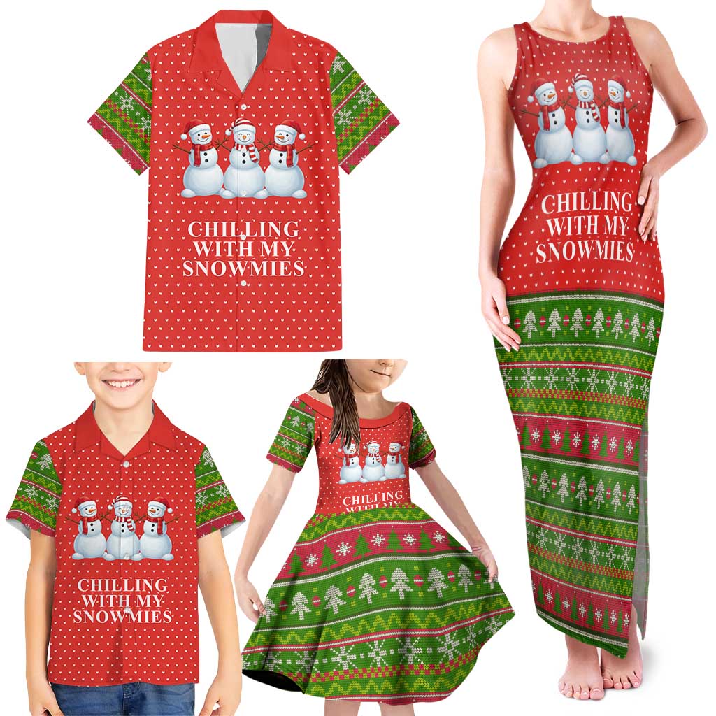Chilling With My Snowmies Christmas Family Matching Tank Maxi Dress and Hawaiian Shirt Xmas Holiday Patterns - Wonder Print Shop