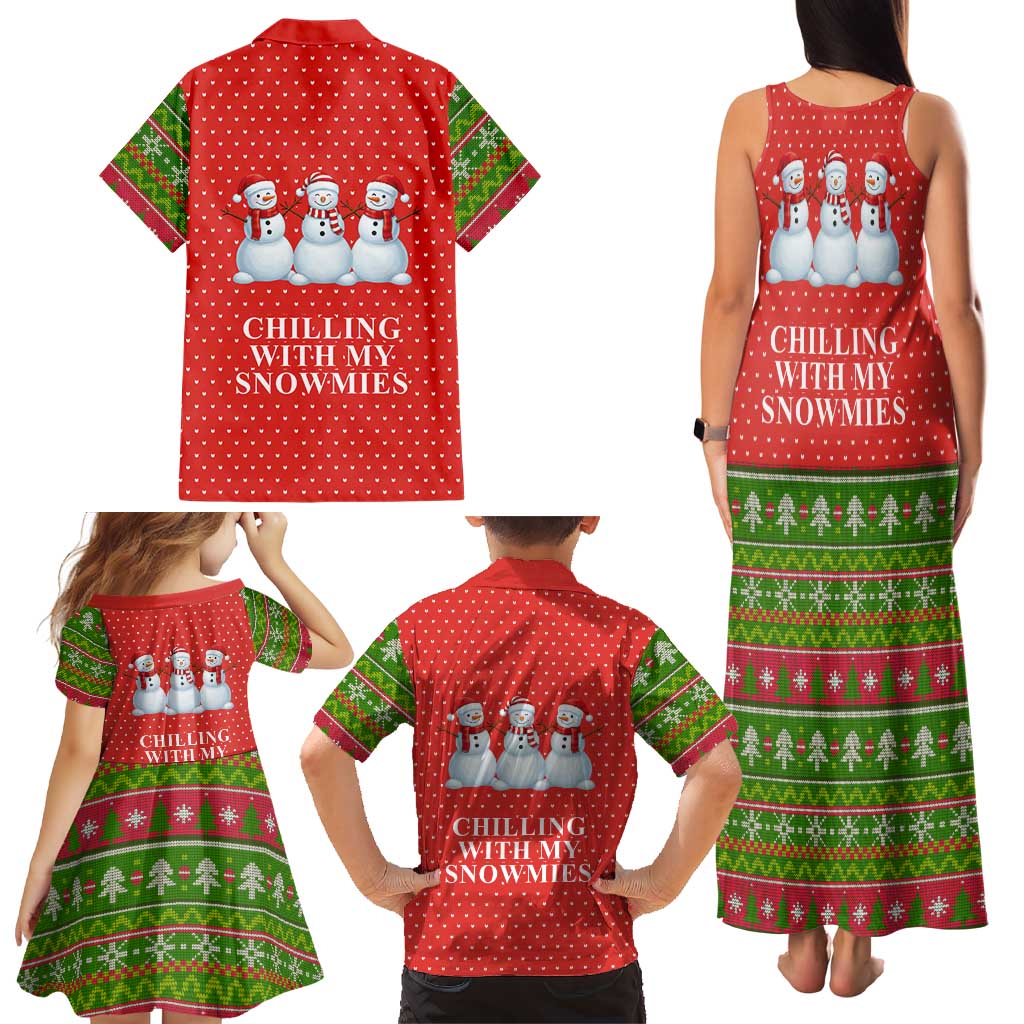 Chilling With My Snowmies Christmas Family Matching Tank Maxi Dress and Hawaiian Shirt Xmas Holiday Patterns - Wonder Print Shop