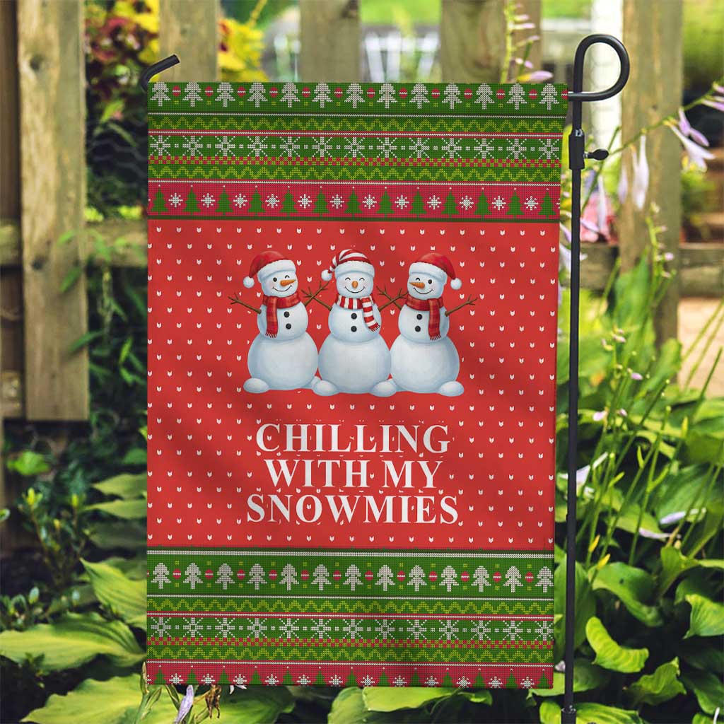 Chilling With My Snowmies Christmas Garden Flag Xmas Holiday Patterns - Wonder Print Shop