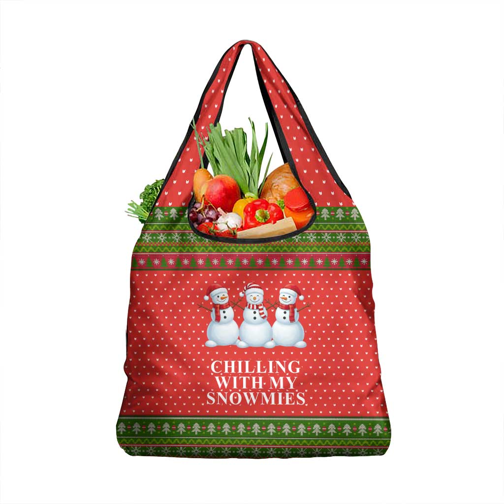 Chilling With My Snowmies Christmas Grocery Bag Xmas Holiday Patterns - Wonder Print Shop