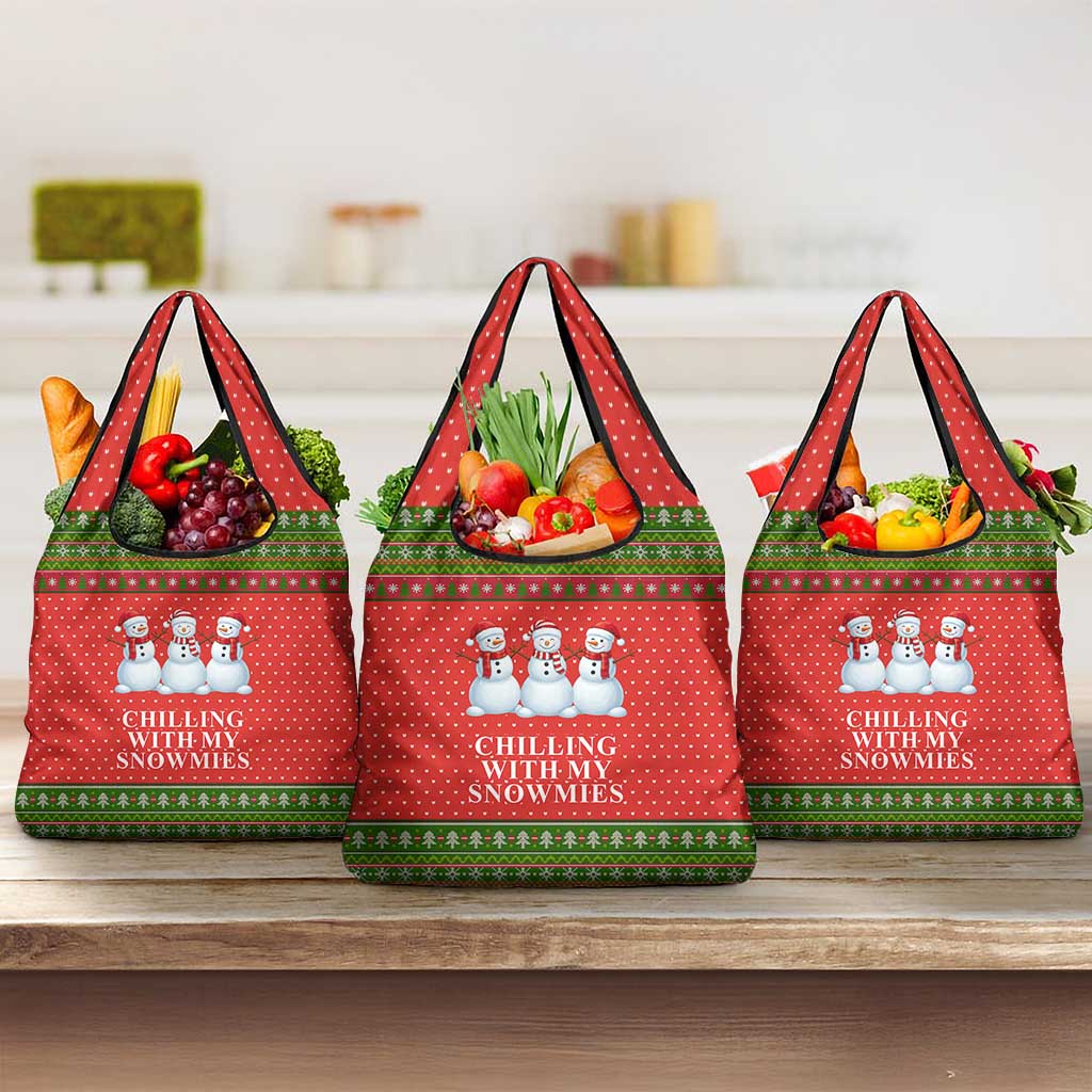 Chilling With My Snowmies Christmas Grocery Bag Xmas Holiday Patterns - Wonder Print Shop