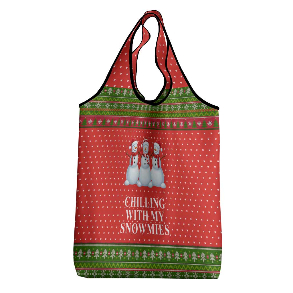 Chilling With My Snowmies Christmas Grocery Bag Xmas Holiday Patterns - Wonder Print Shop
