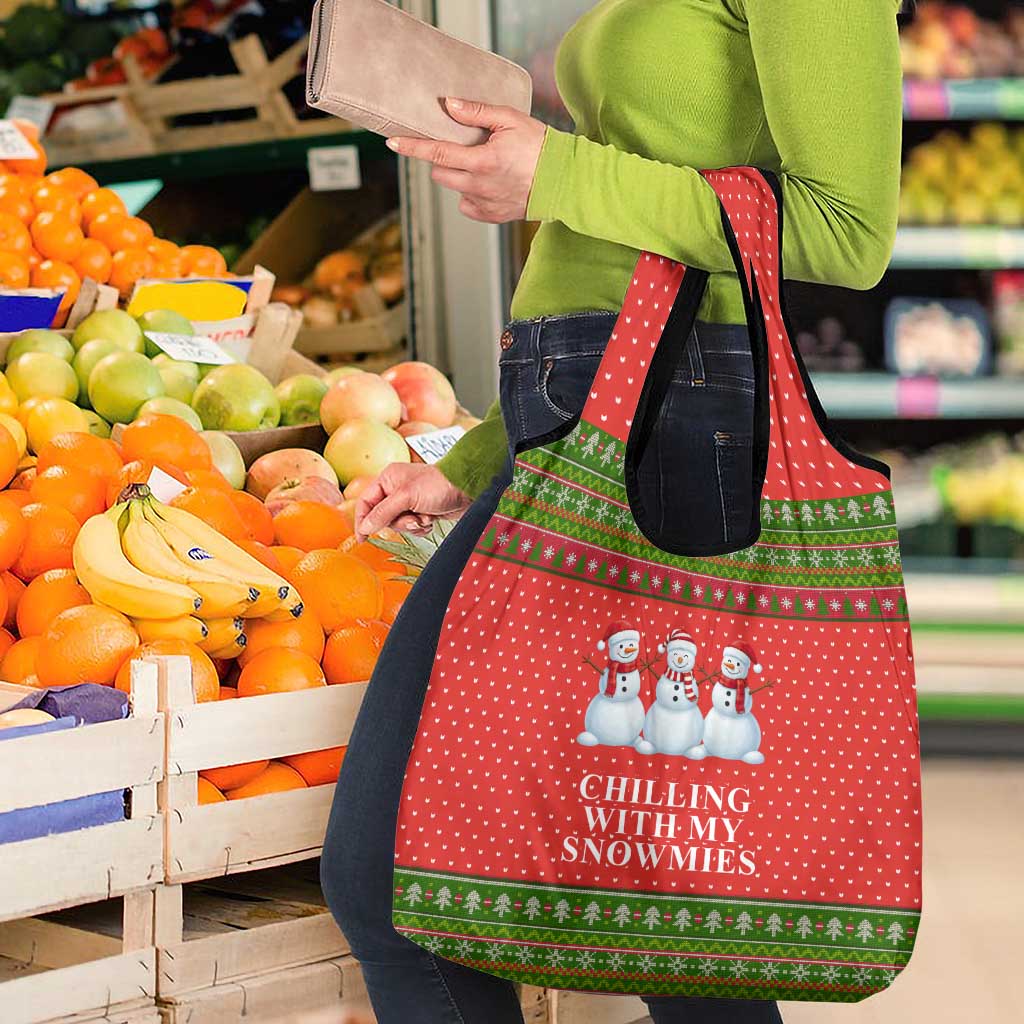 Chilling With My Snowmies Christmas Grocery Bag Xmas Holiday Patterns - Wonder Print Shop