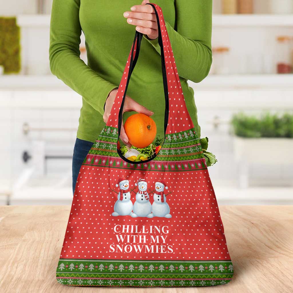Chilling With My Snowmies Christmas Grocery Bag Xmas Holiday Patterns - Wonder Print Shop