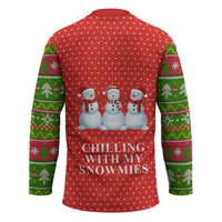 Chilling With My Snowmies Christmas Hockey Jersey Xmas Holiday Patterns - Wonder Print Shop