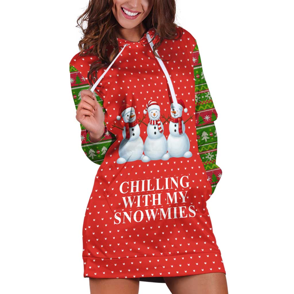 Chilling With My Snowmies Christmas Hoodie Dress Xmas Holiday Patterns - Wonder Print Shop