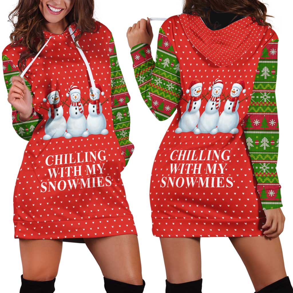 Chilling With My Snowmies Christmas Hoodie Dress Xmas Holiday Patterns - Wonder Print Shop