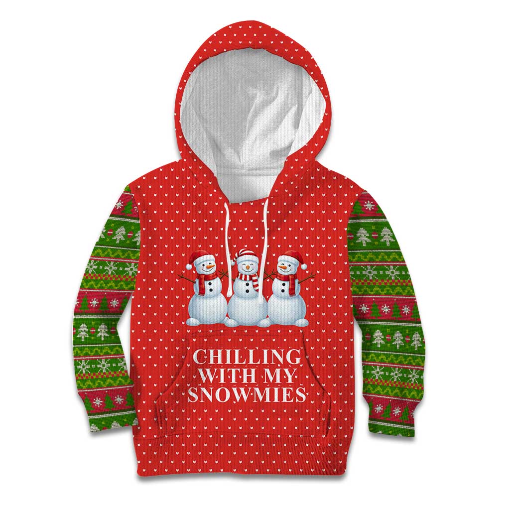 Chilling With My Snowmies Christmas Kid Hoodie Xmas Holiday Patterns - Wonder Print Shop