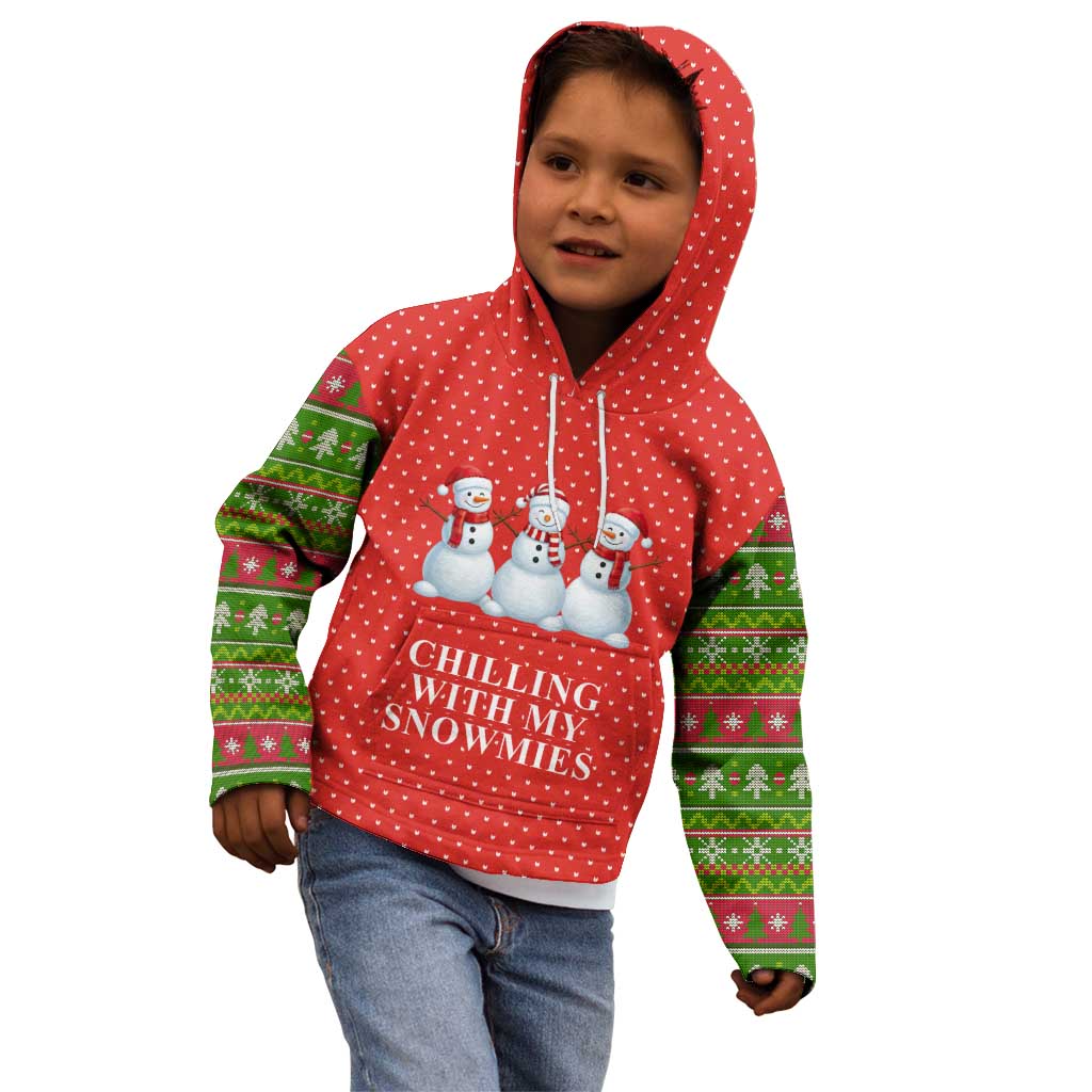 Chilling With My Snowmies Christmas Kid Hoodie Xmas Holiday Patterns - Wonder Print Shop