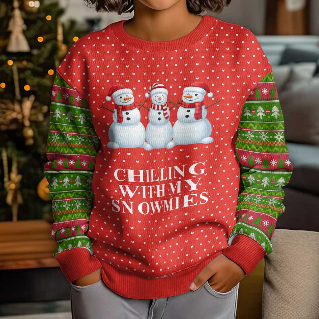 Chilling With My Snowmies Christmas Kid Ugly Christmas Sweater Xmas Holiday Patterns - Wonder Print Shop
