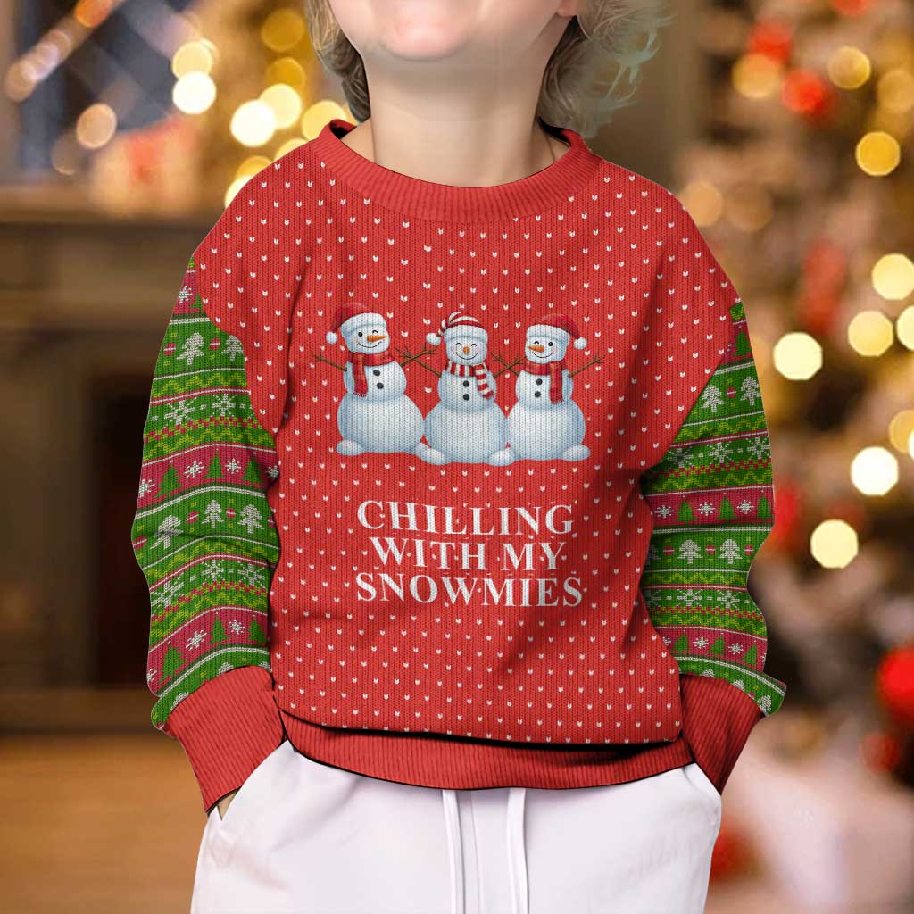 Chilling With My Snowmies Christmas Kid Ugly Christmas Sweater Xmas Holiday Patterns - Wonder Print Shop