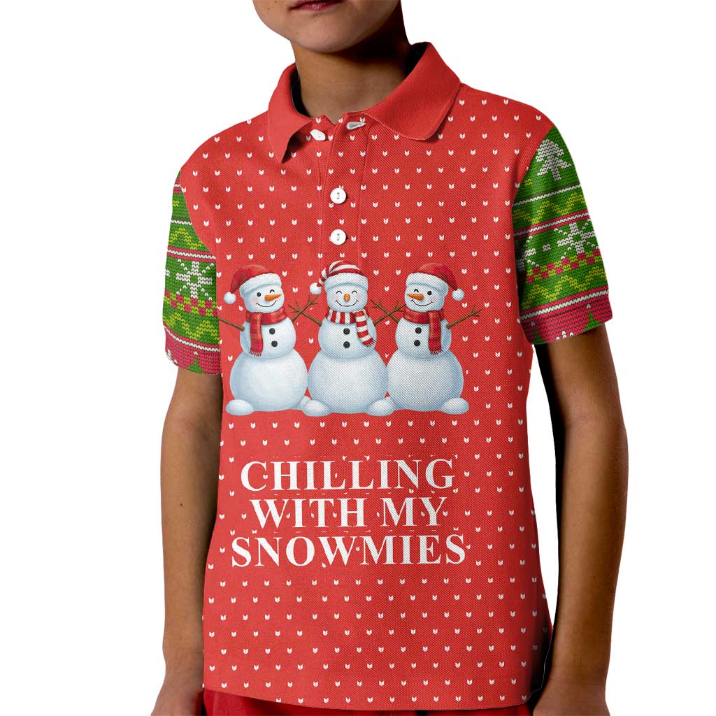 Chilling With My Snowmies Christmas Kid Polo Shirt Xmas Holiday Patterns - Wonder Print Shop