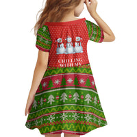Chilling With My Snowmies Christmas Kid Short Sleeve Dress Xmas Holiday Patterns - Wonder Print Shop