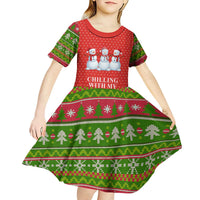Chilling With My Snowmies Christmas Kid Short Sleeve Dress Xmas Holiday Patterns - Wonder Print Shop