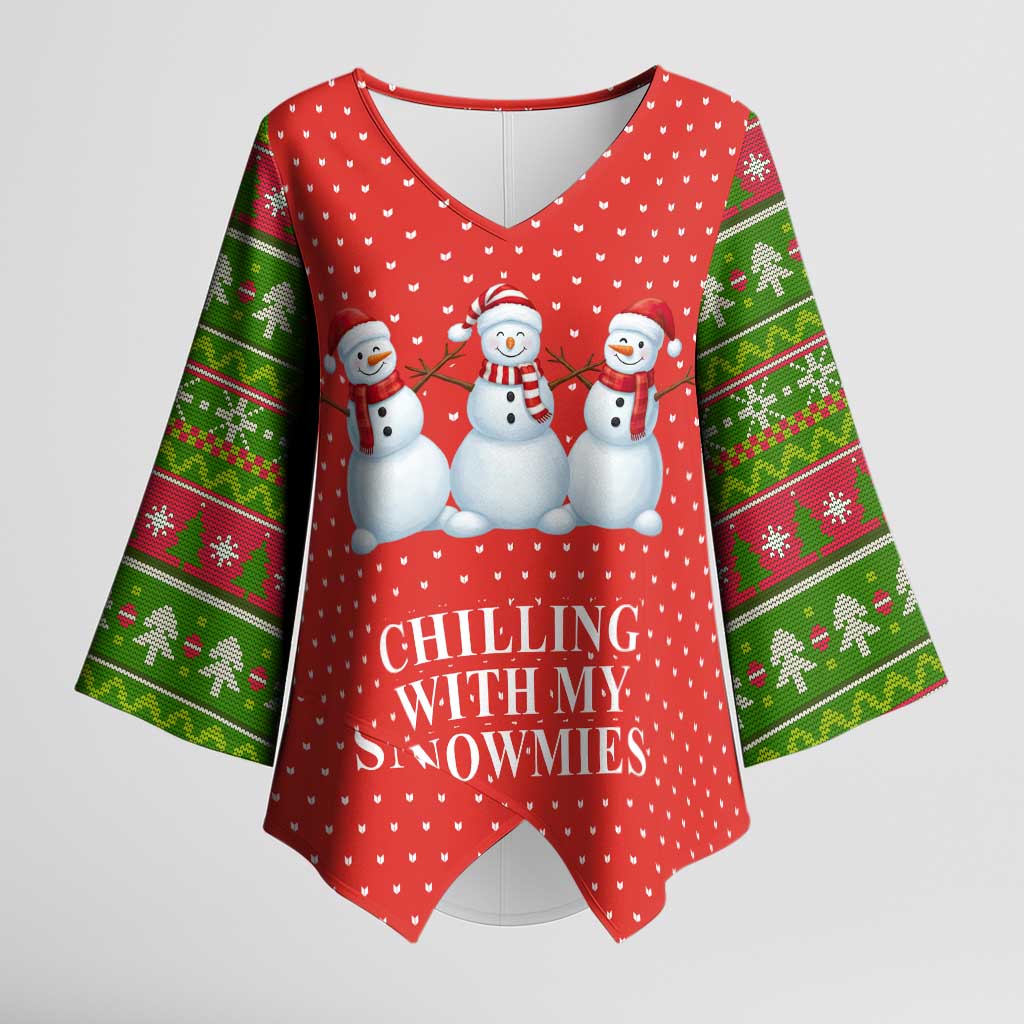 Chilling With My Snowmies Christmas Kimono Sleeve Blouse Xmas Holiday Patterns - Wonder Print Shop