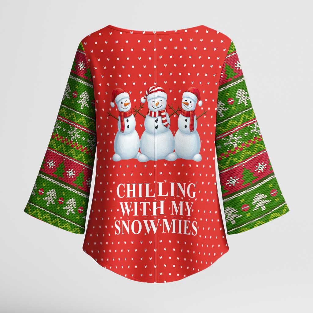 Chilling With My Snowmies Christmas Kimono Sleeve Blouse Xmas Holiday Patterns - Wonder Print Shop