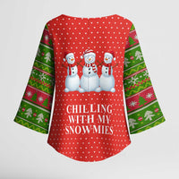 Chilling With My Snowmies Christmas Kimono Sleeve Blouse Xmas Holiday Patterns - Wonder Print Shop