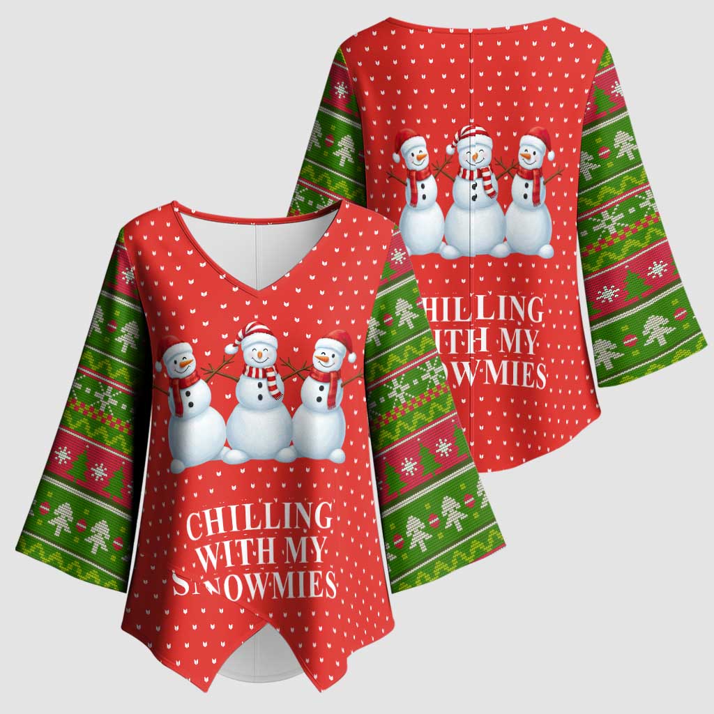 Chilling With My Snowmies Christmas Kimono Sleeve Blouse Xmas Holiday Patterns - Wonder Print Shop