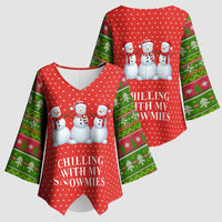 Chilling With My Snowmies Christmas Kimono Sleeve Blouse Xmas Holiday Patterns - Wonder Print Shop